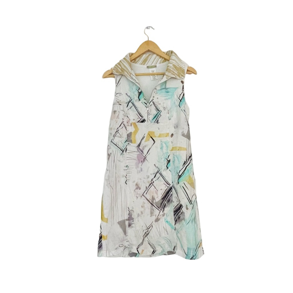 Simply Art by Dolcezza Linen Abstract Patterned Sleeveless Dress small
